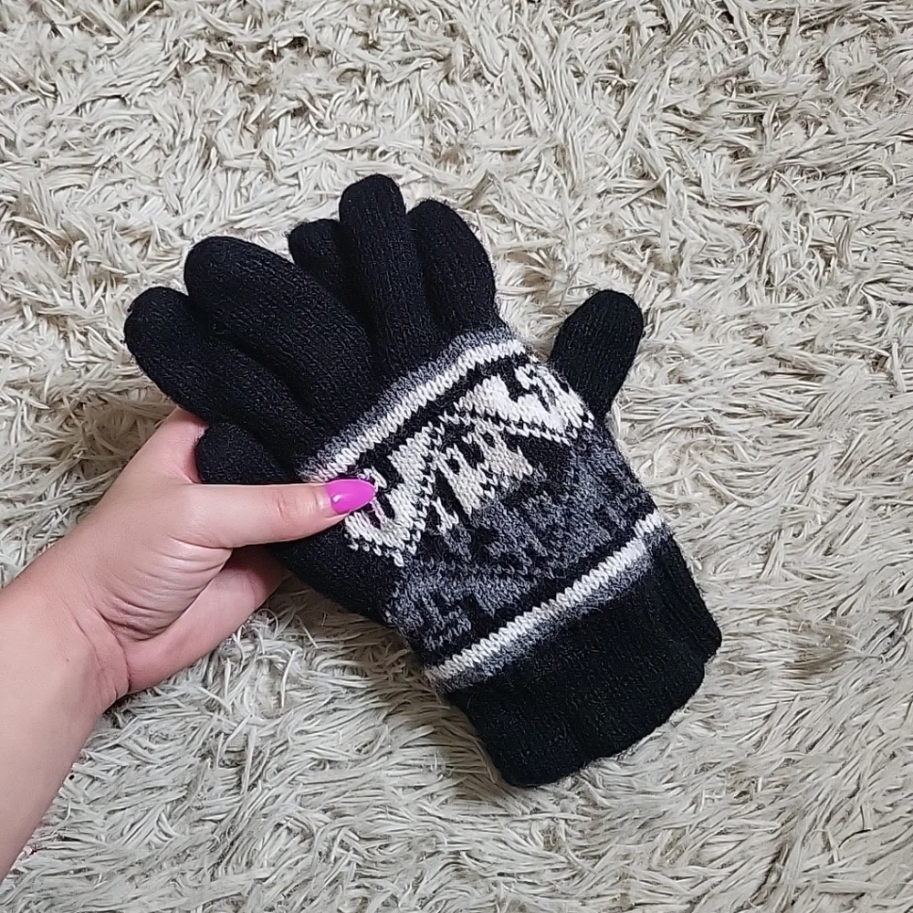Black Winter Gloves Indie Tribal Boho Pattern